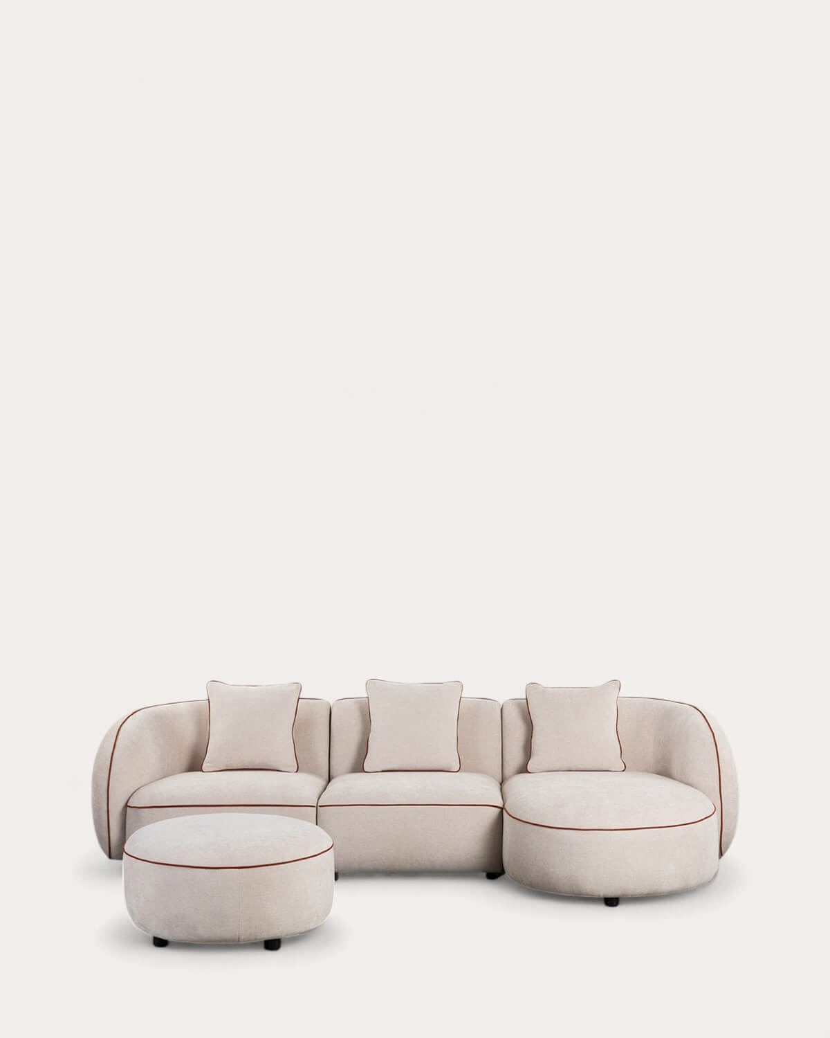 Ilham - Sofá Modular  3 Piezas Chaise Longue con Esquinero y Puff Redondo de Tela Ilham