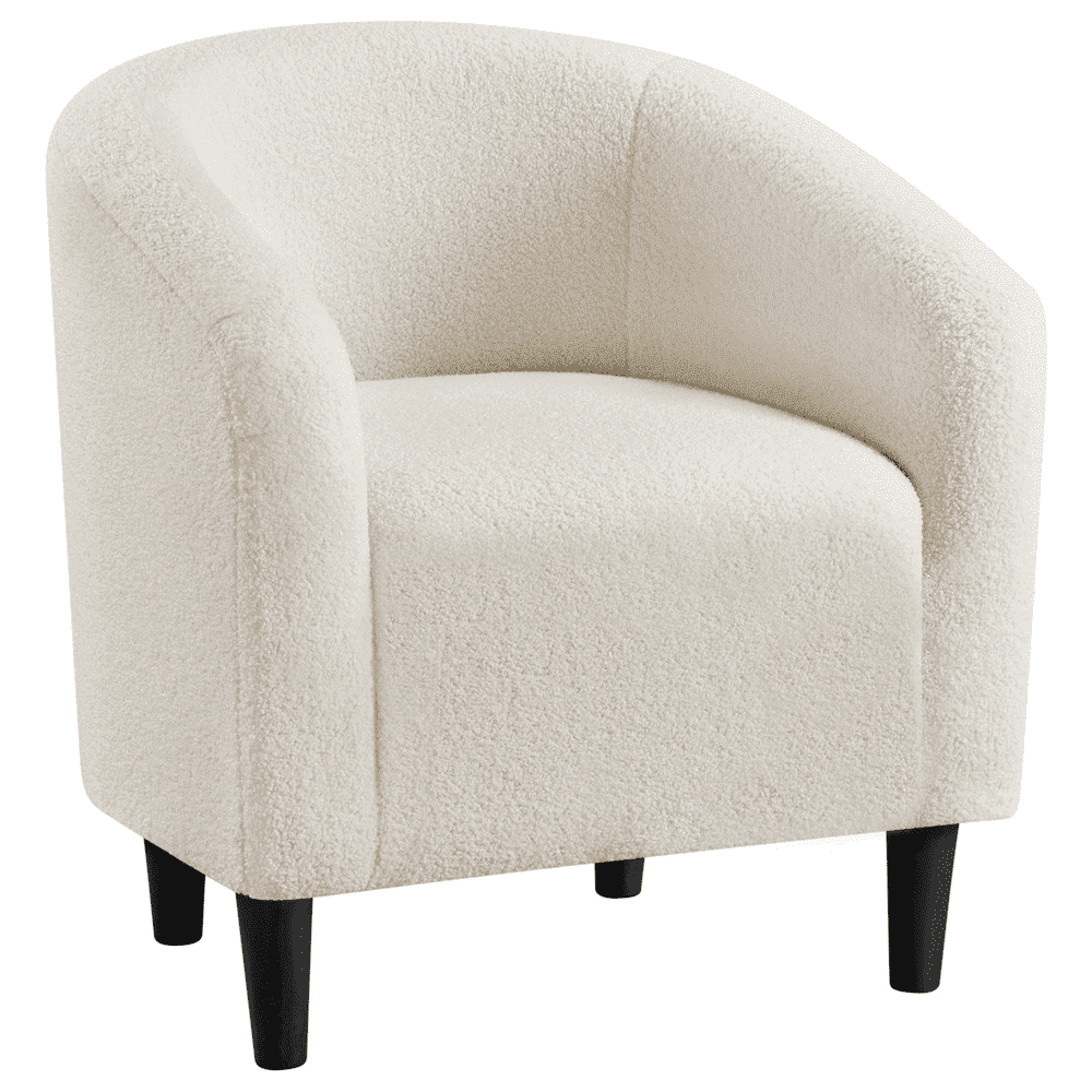Upholstered Club Chair Accent Barrel Chair, Ivory(Ivory/Single)