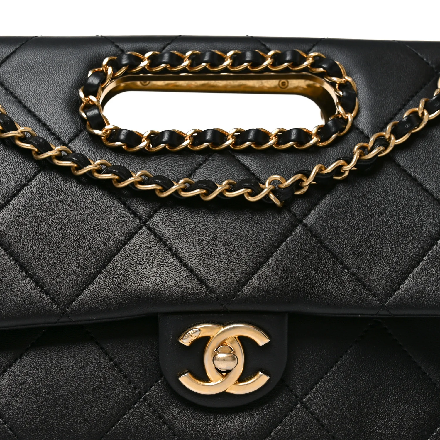 Lambskin Small Chain Handle Flap Bag Black