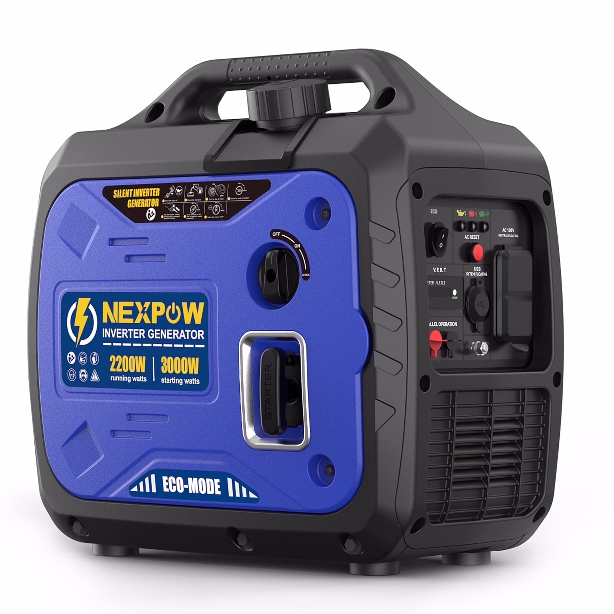3000W Portable Inverter Generator, Gasoline Power Lightweight for Backup Home Camping, Eco-Mode Feature, Parallel Capability, Overload Protection(3000 W)