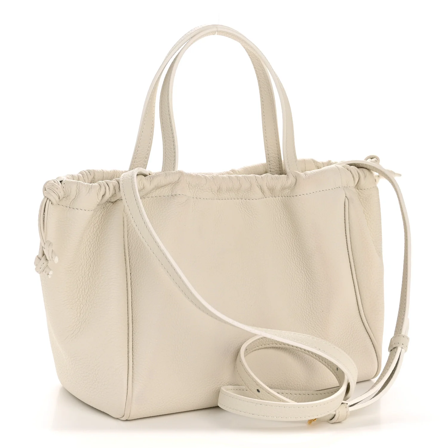 Calfskin Cuir Small Triomphe Cabas Drawstring White