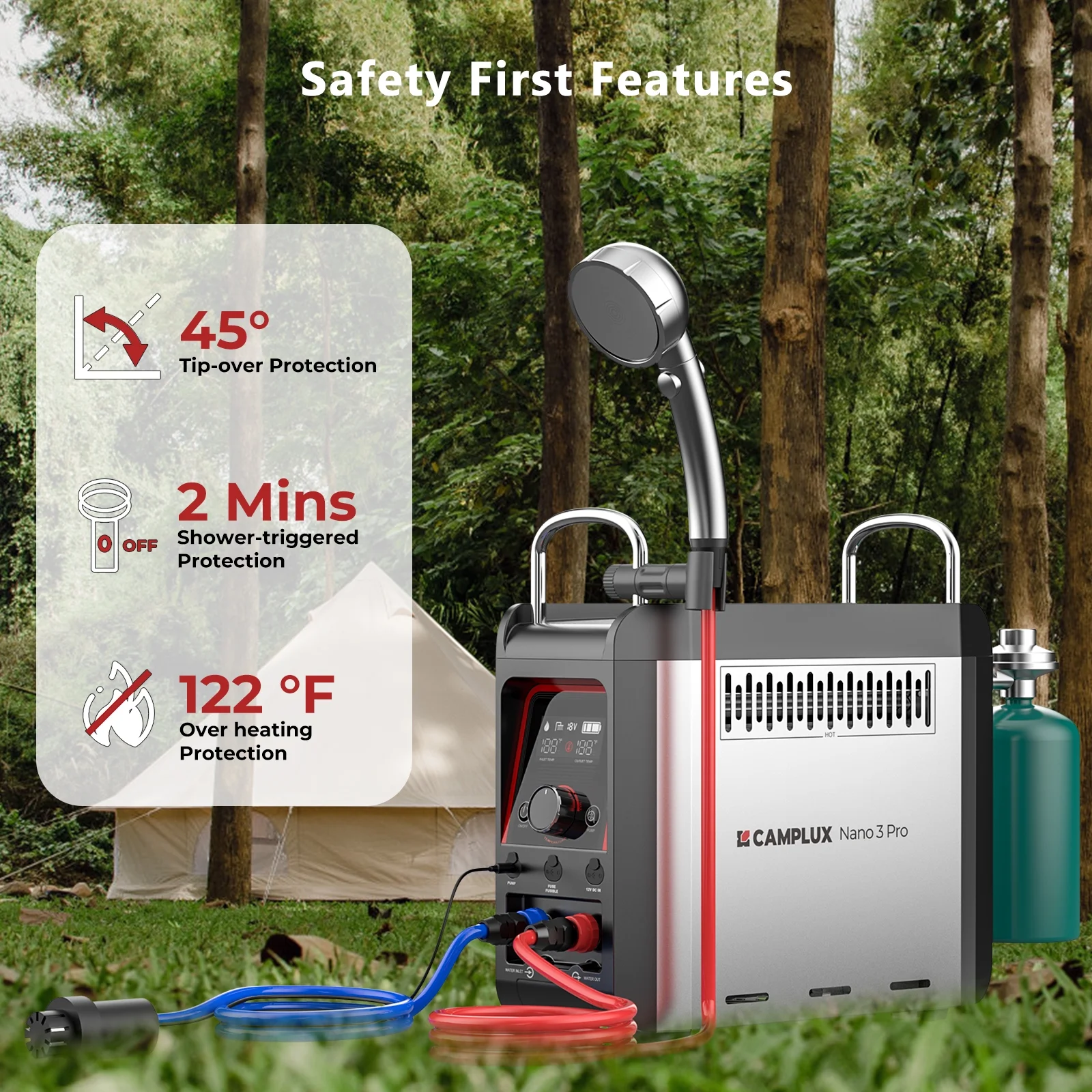 Nano 3 Pro Portable Propane Water Heater with Battery, Instant Hot Water for Camping and Outdoor Use Image 3