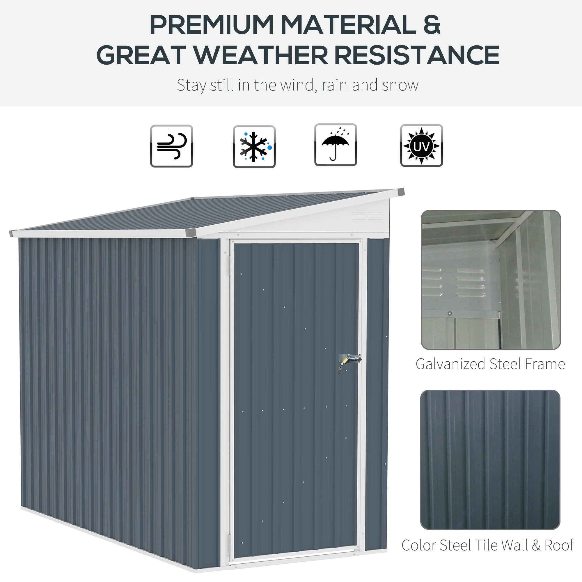 4' x 7.6' Storage Shed, Galvanized, Locking, Gray(4' x 8') - Image 4