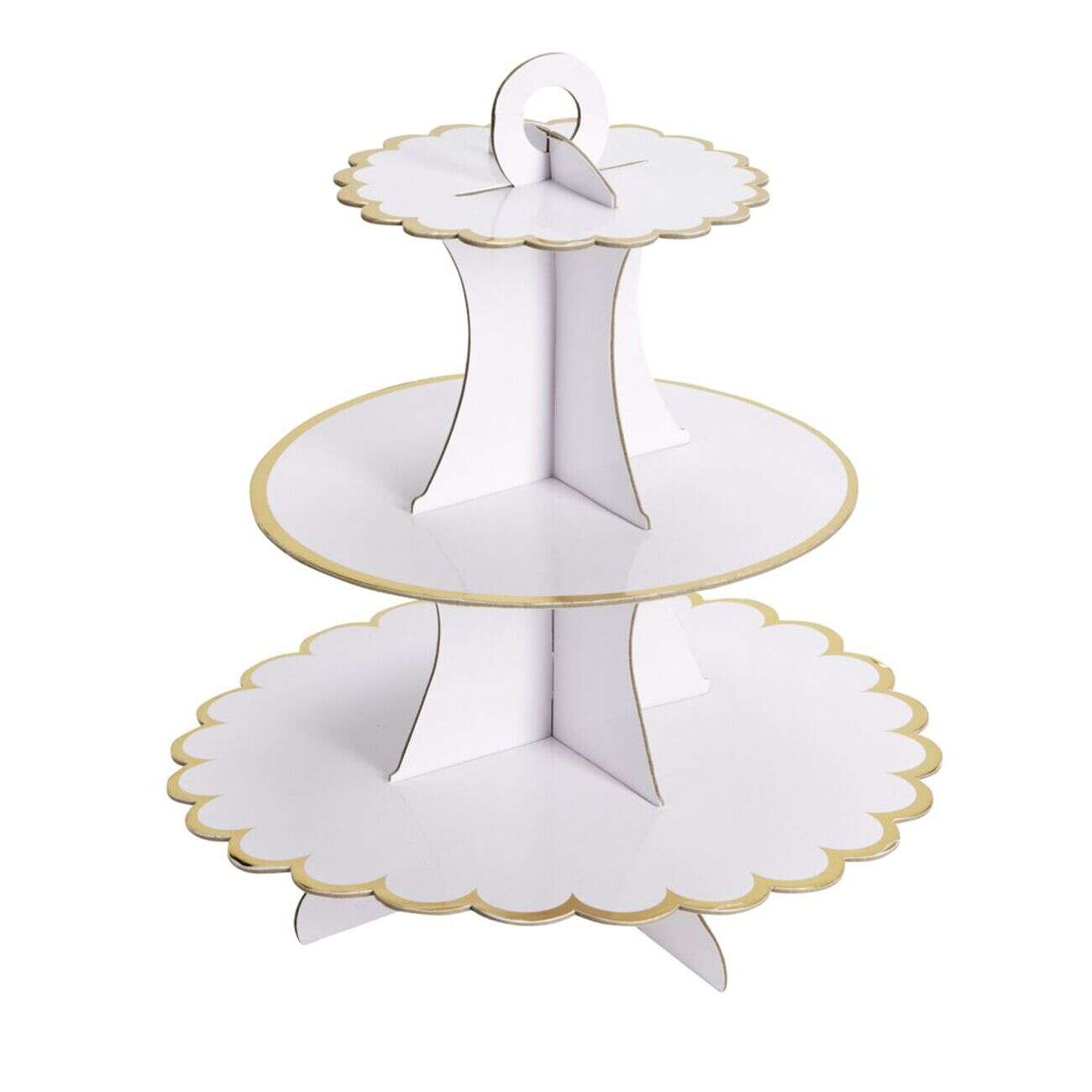 Présentoir à gâteau carton blanc rebord doré Ø30xH32,5cm