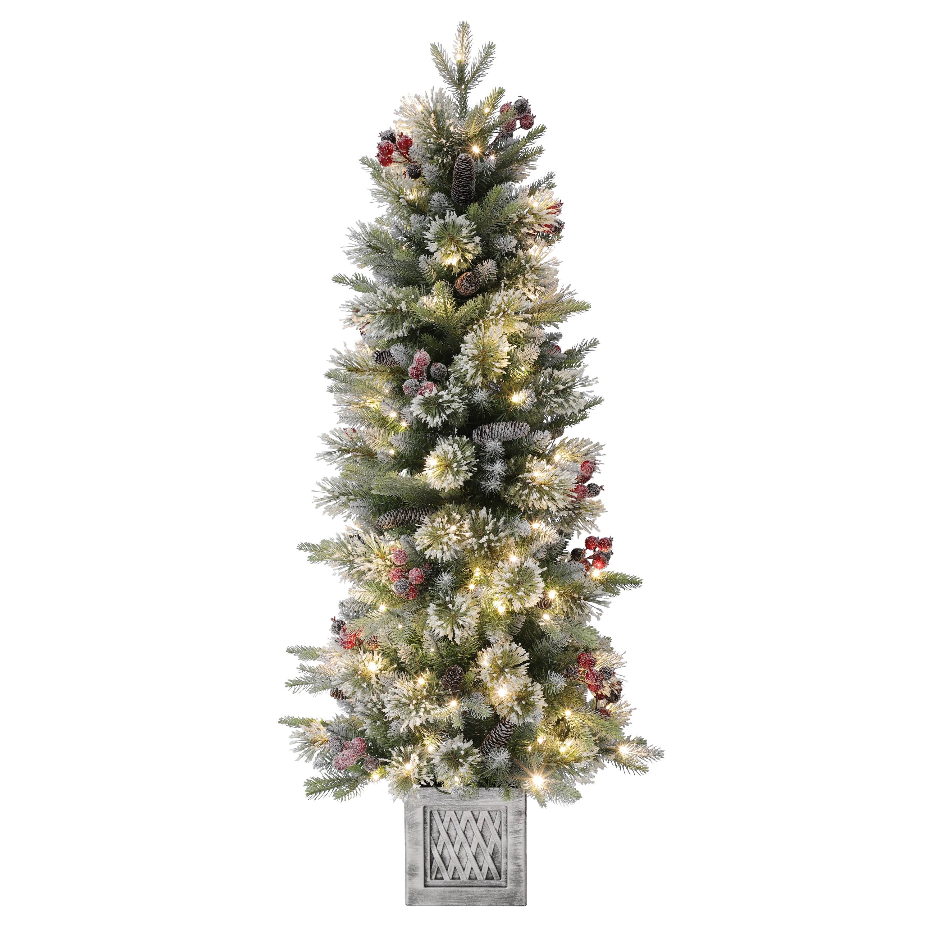 Holiday Living Frost Berry 4.5-ft Mixed Needle Pre-Lit Flocked Artificial Christmas Tree with LED Lights | LW23-ST34-45LDR1