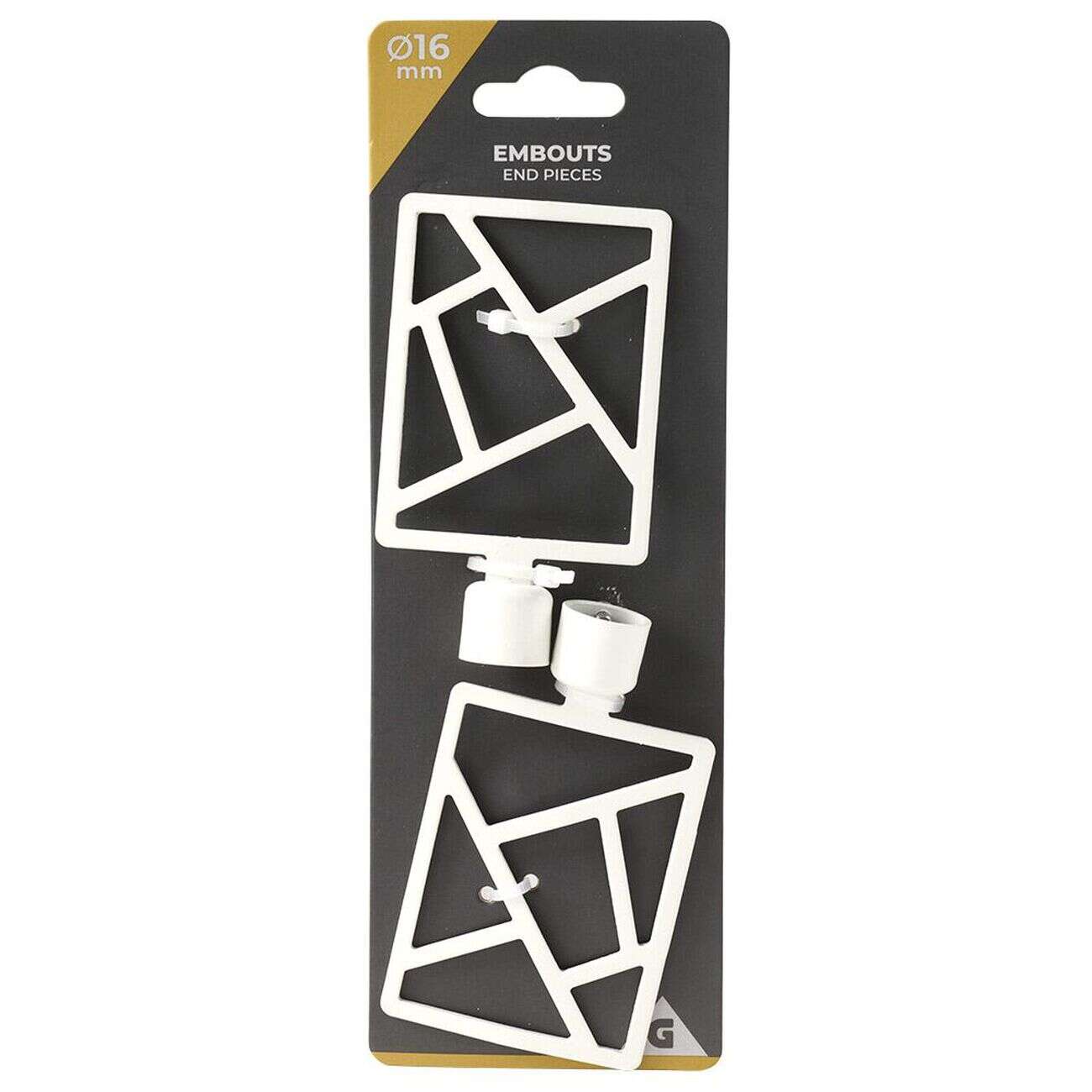 Embout tringle à rideau Ø16 mm métal forme géométrique blanc x2
