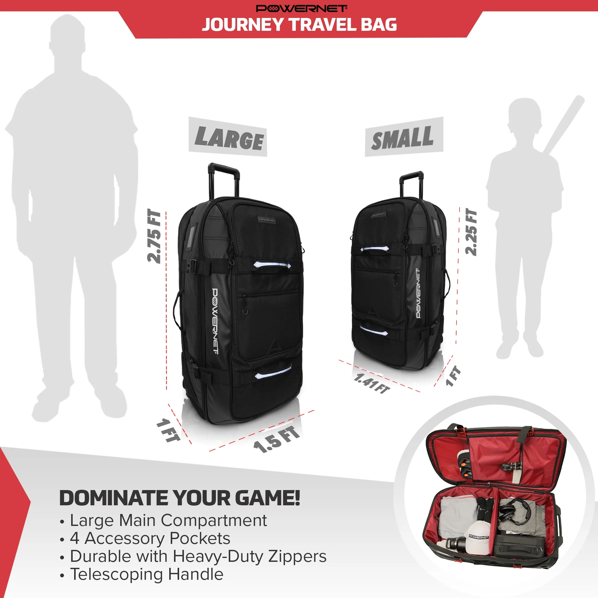 Rolling Duffle Bag with Wheels Handle, Baseball Travel Bag, Baseball Softball Bag for Catchers Gear, Travel Baseball Bag (Small| 110 L)(Small | 110 Liter) - Image 5
