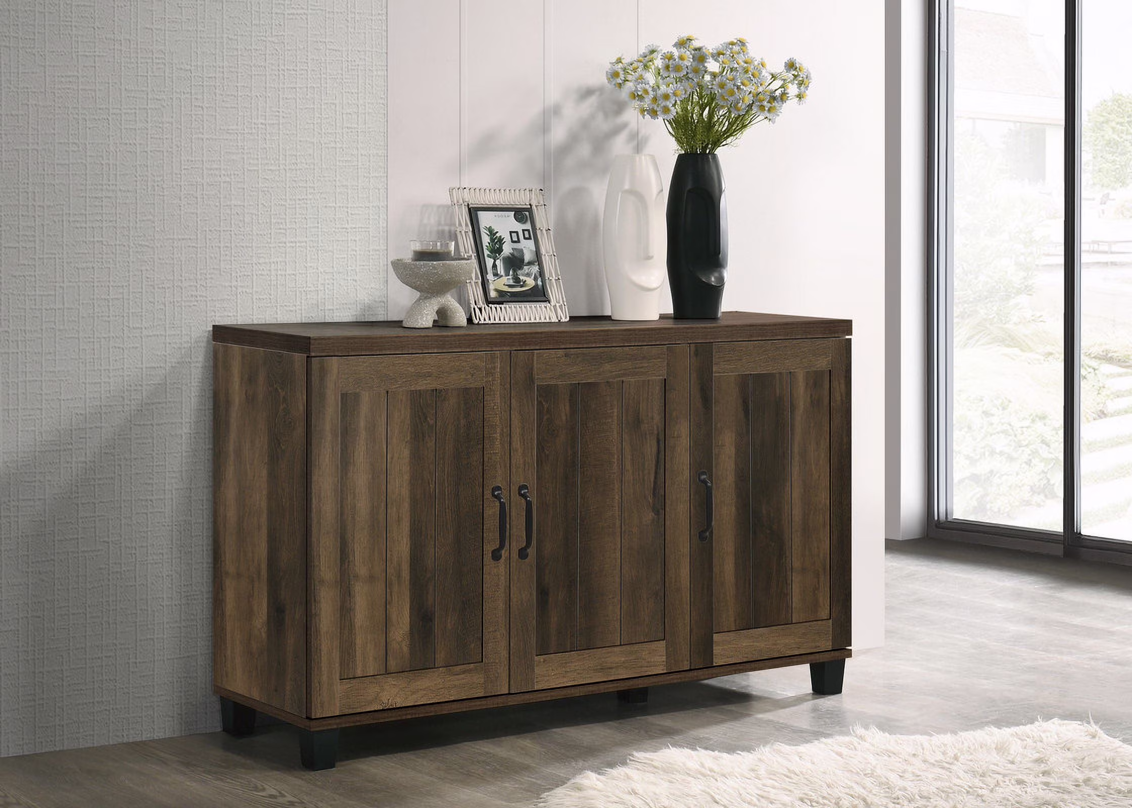 Wood Shoes Storage Cabinet with Handle, 3 Door Accent Cabinet for Living Room, Bedroom, Dark Brown(Dark Brown)