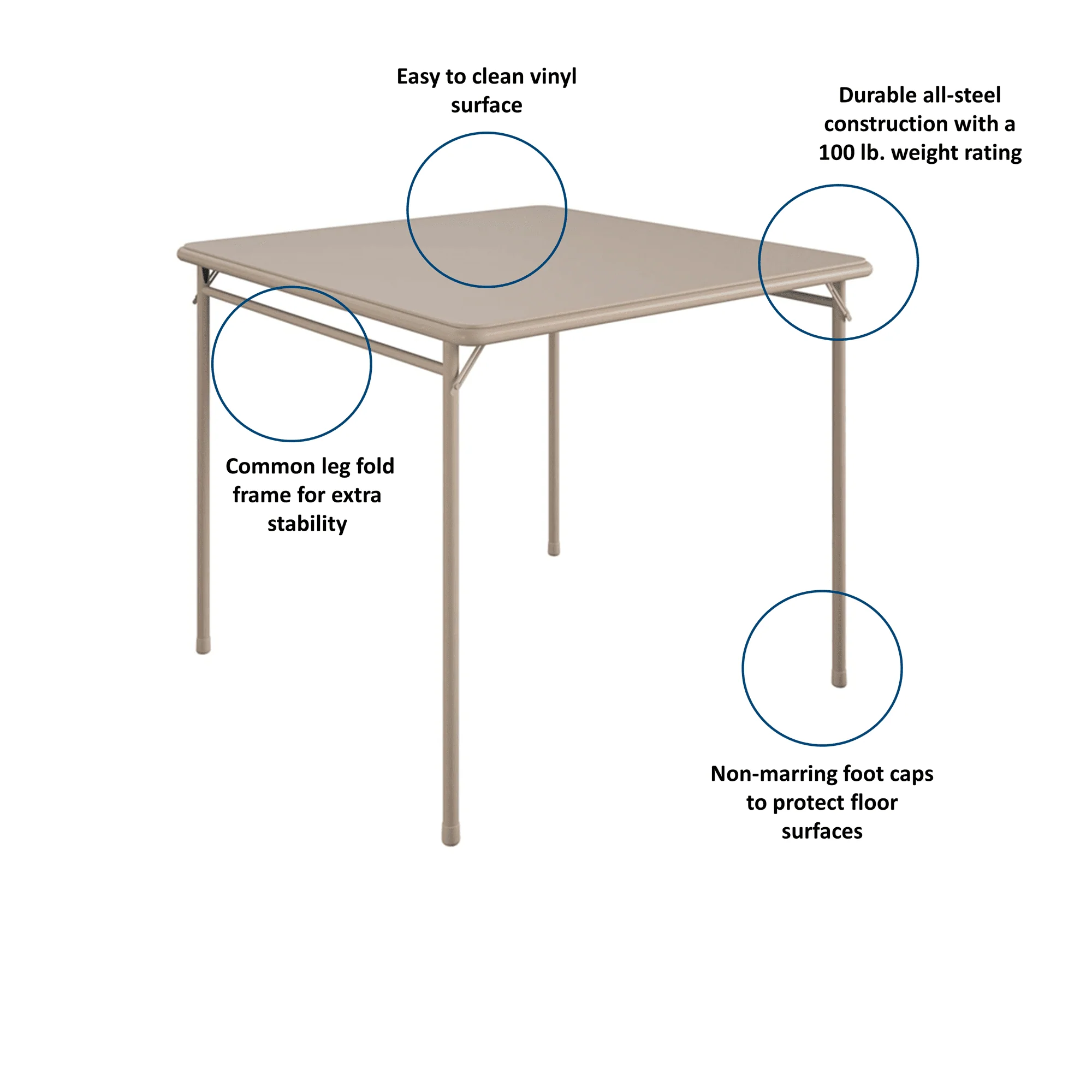 COSCO 5 - Piece Folding Dining Set with Card Table and 4 Fabric Padded Chairs, Tan