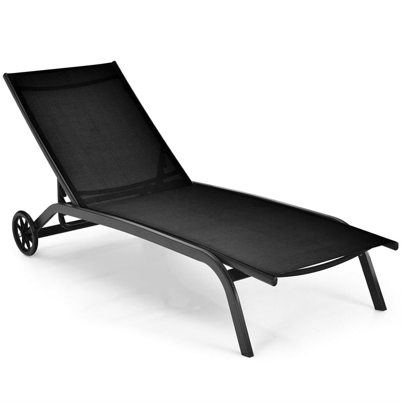 Chaise longue d'extérieur réglable en 6 positions avec roulettes pour terrasse et piscine de jardin
