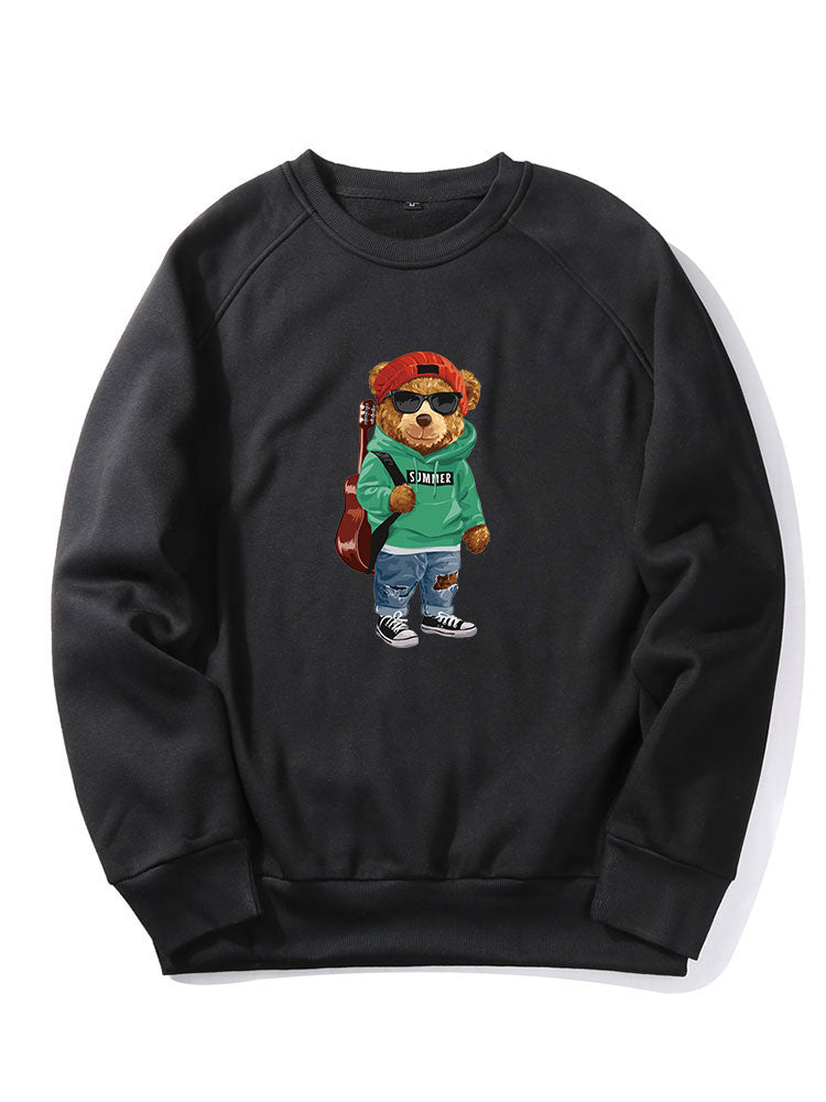 Sweat-shirt à manches raglan imprimé ours et guitare