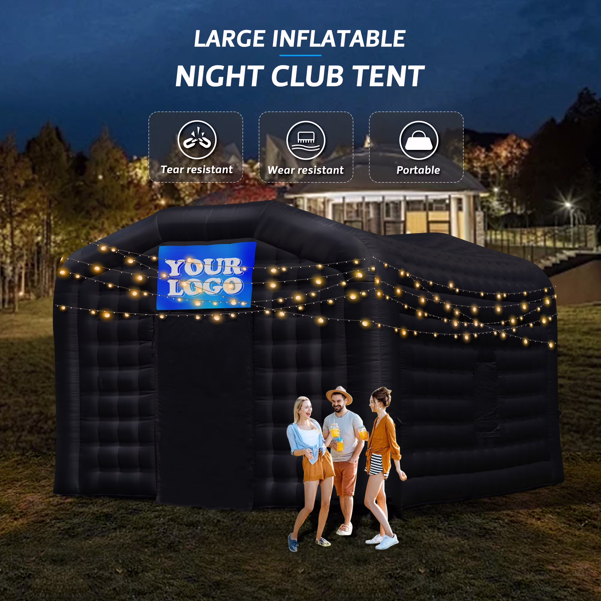 Step4fun Large Black Inflatable Night Club 18x16x12ft Party Tent with Logo Area for Wedding Birthday