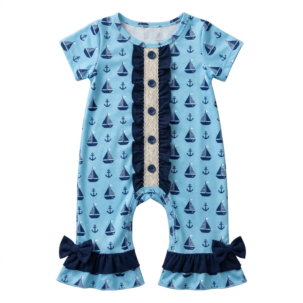 Cotton Cute Daisy Printed Romper Ruffle Bow Baby Girl Jumpsuit Bodysuit Beach Party Holiday Picnic