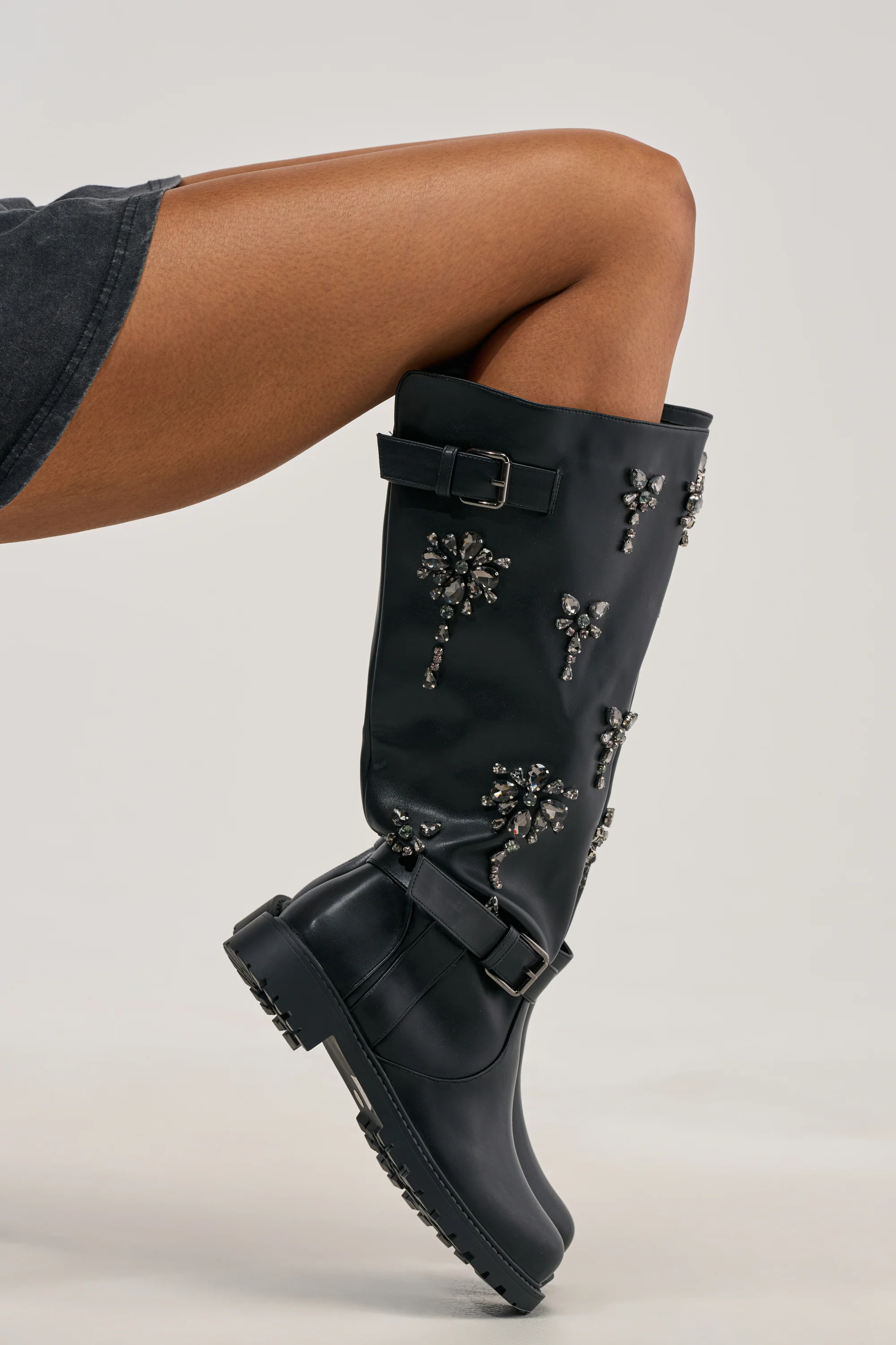 AZALEA WANG HANOVER BLACK EMBELLISHED FLAT BOOT - Akira Store