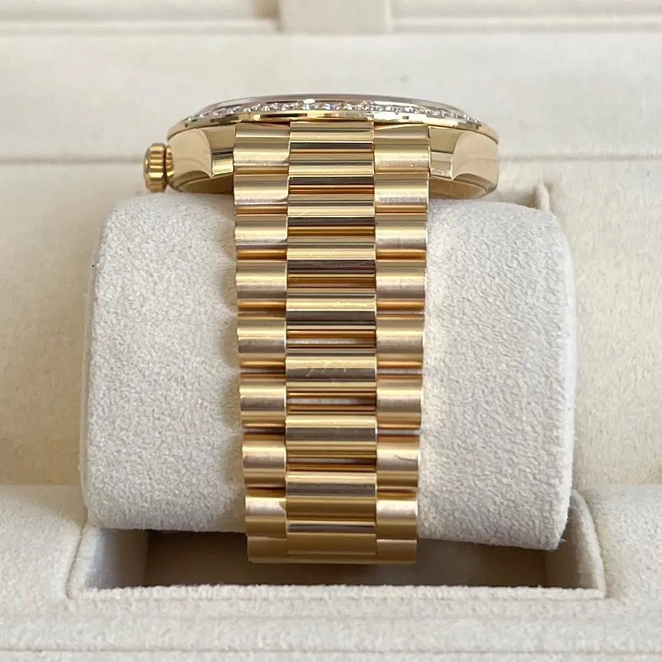 [Super Clone]RLX Day-Date 40mm Champagne Diamond Dial and Bezel Yellow Gold President Bracelet 228348RBR-0002