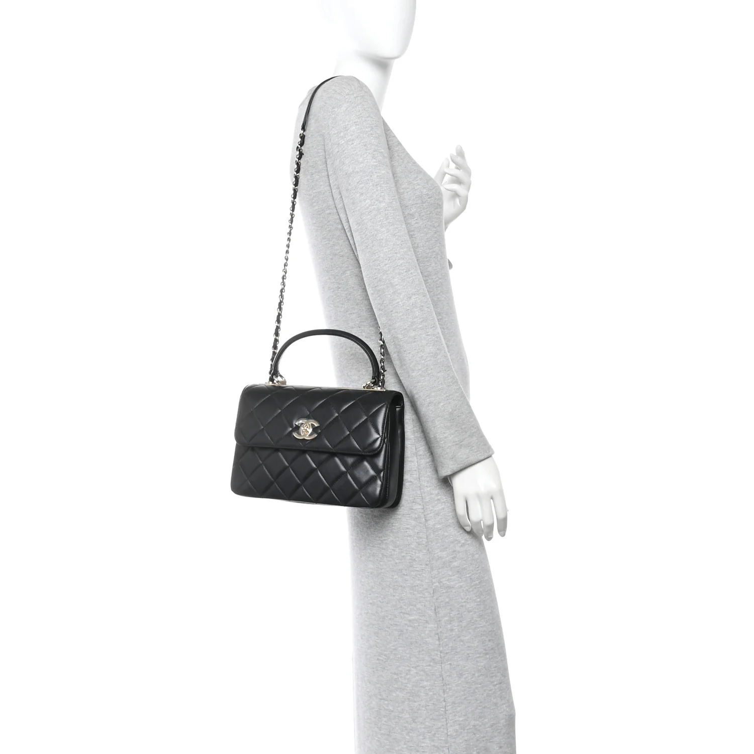 Lambskin Quilted Small Trendy CC Dual Handle Flap Bag Black