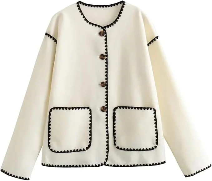Ensemble Veste Détail Bordure & Pantalon Décontracté