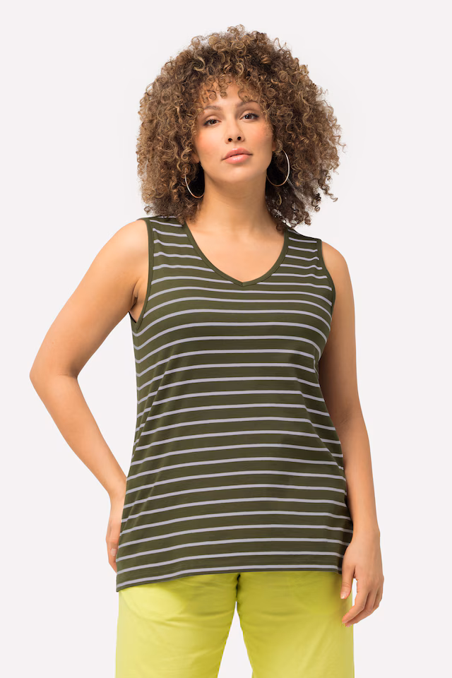 2 Pack of V-Neck Cotton Knit Tanks - Stripe, Solid