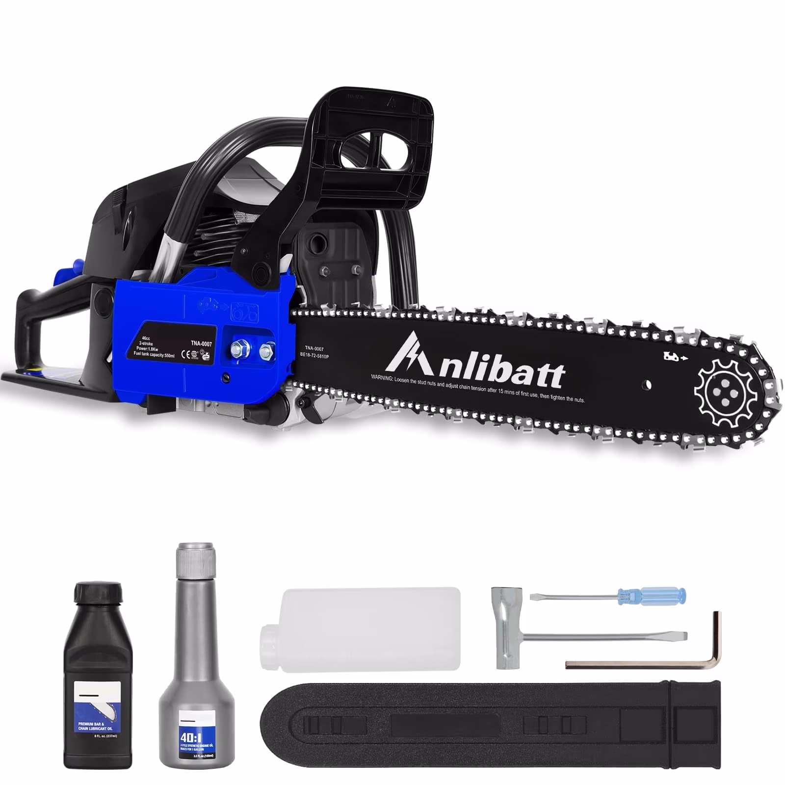 ANLIBATT Gas Chainsaw 18 46cc 2.4HP 2-Cycle Gasonline Powered Handheld Cordless Chain Saw Petrol Automatic Oiler for Farm Garden Trees Wood Cutting