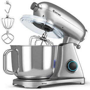 Robot pâtissier sur socle 800 W, 7 pintes (7,6 L), 6 vitesses, en acier inoxydable argenté avec tête inclinable
