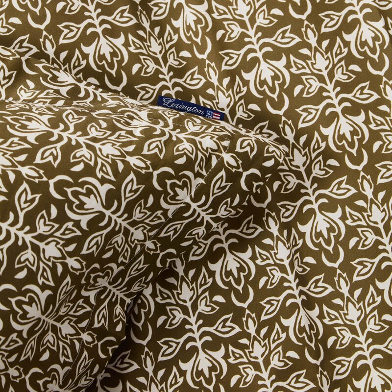 Sengesett 200x220 cm bomullssateng ornament olive/white