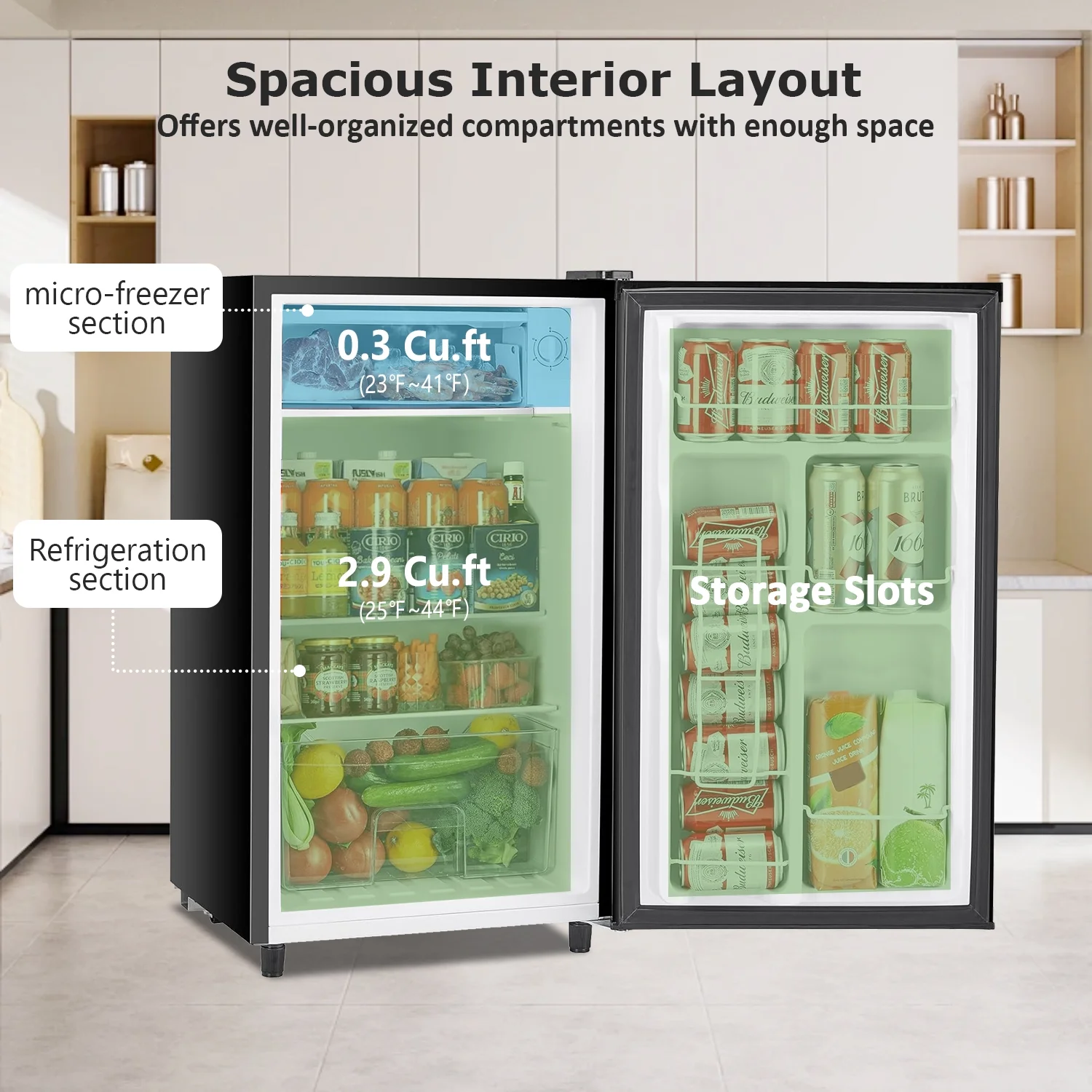 Mini Fridge with Freezer 3.2 Cu.ft Small Refrigerator for Dorm Bedroom, Compact Refrigerators Single Door Adjustable Thermostat Low Noise,Silver(Silver) - Image 9