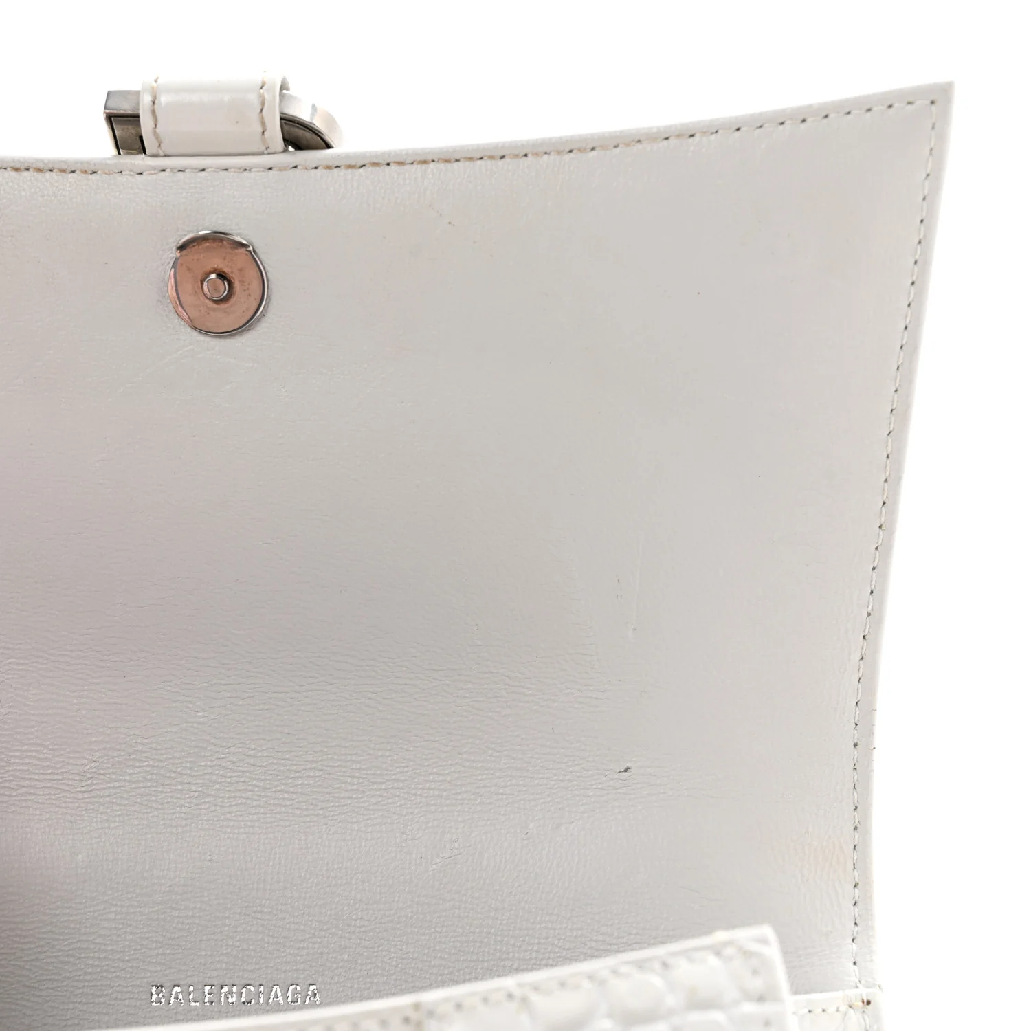 Calfskin Crocodile Embossed Small Hourglass Top Handle Bag White