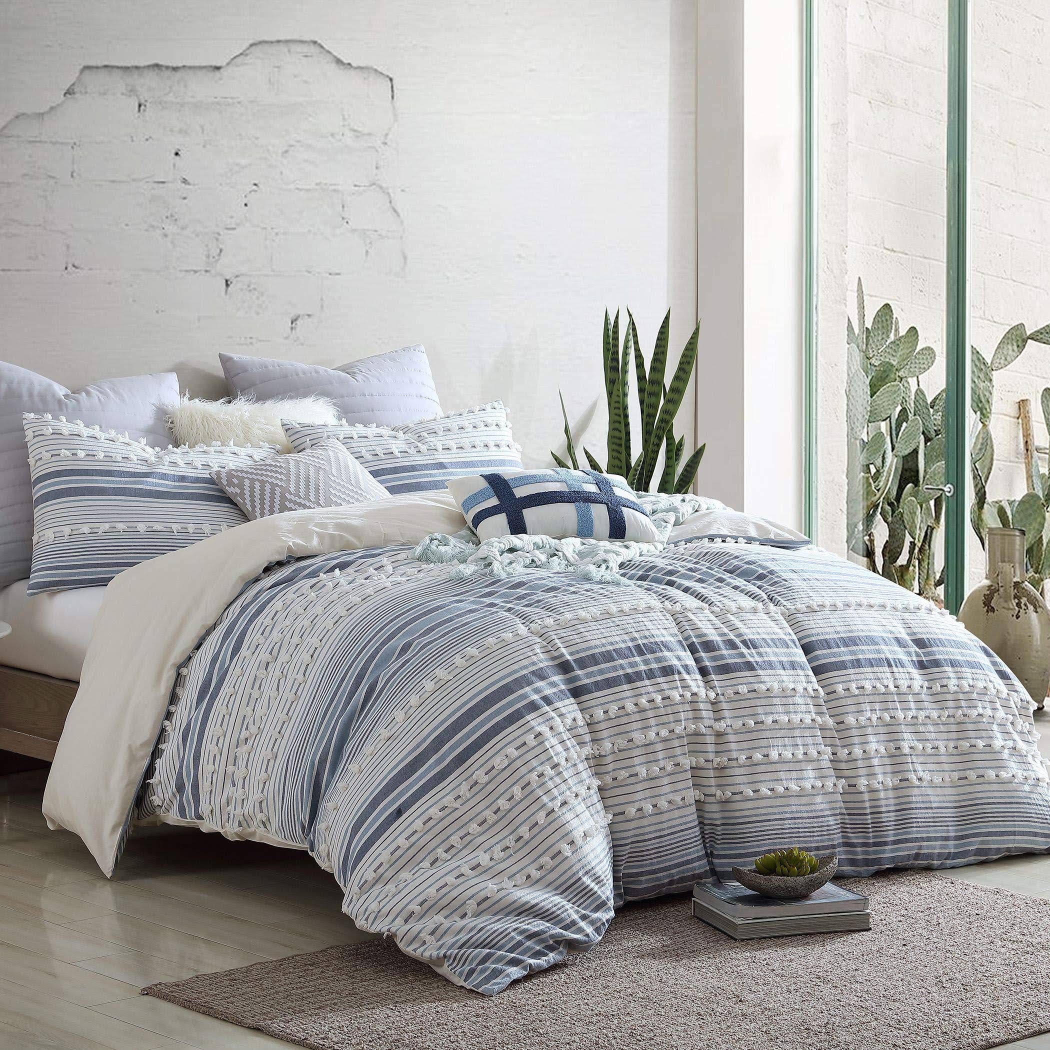 Swift Home Anahita Washed Yarn-Dyed 100 % Cotton Dobby Clip Dot 5-Piece Comforter Set, King/Cal King