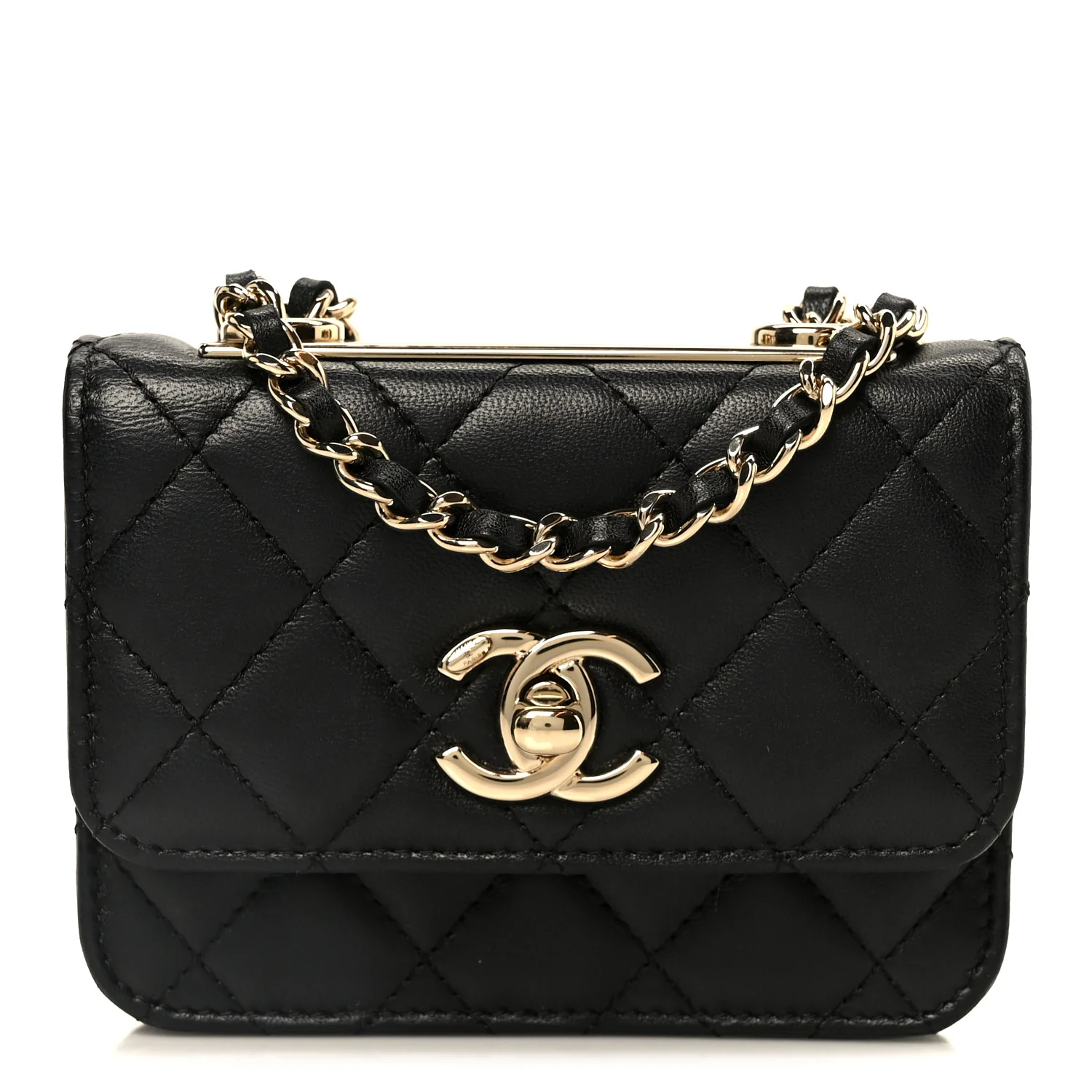 Lambskin Quilted Trendy CC Card Holder On Chain Black
