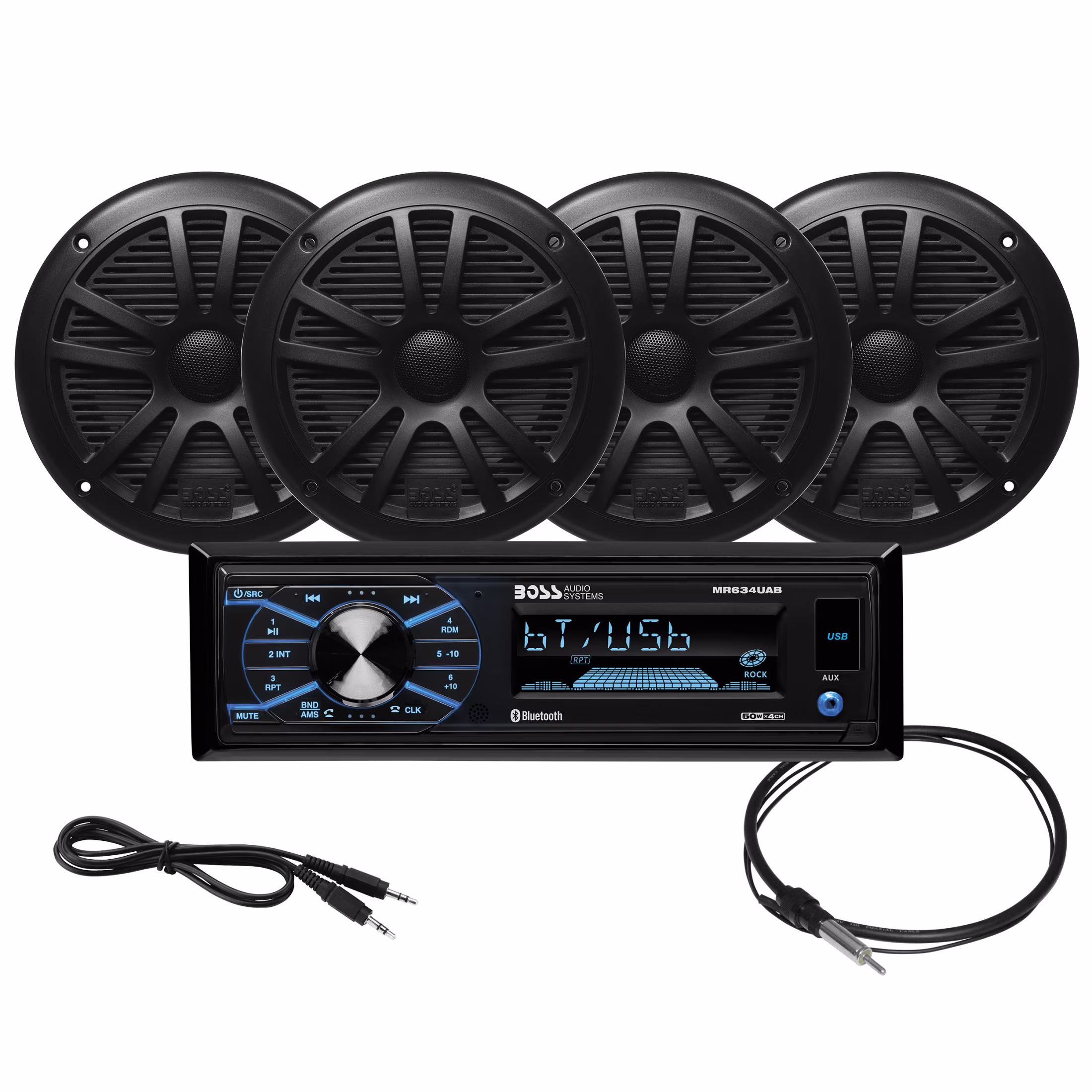 50W 4-Channel Single Din Marine Radio with Bluetooth, Black, MCBK634B.64(Black)