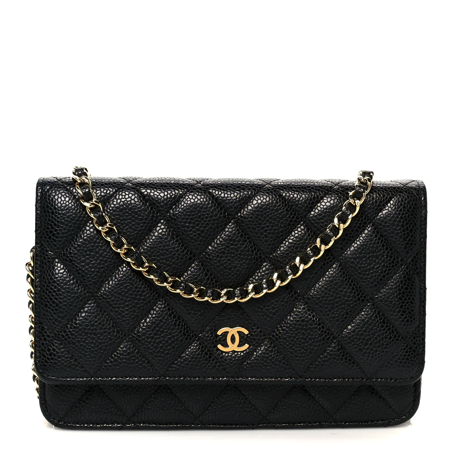 Caviar Quilted Wallet on Chain WOC Black