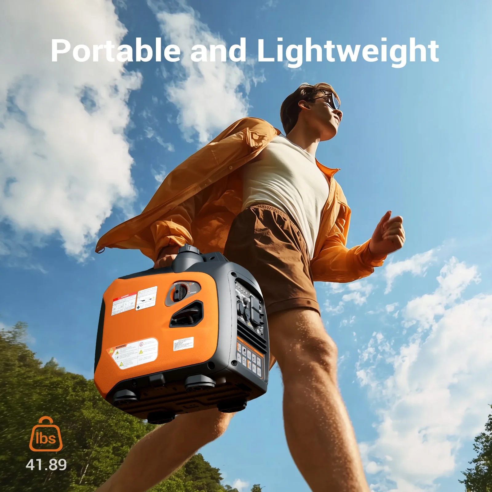 2500-Watt Portable Inverter Generator Gas Powered, EPA Compliant, Parallel Capability, CO Shutdown, Low Noise for Camping and Home Use(Black and Orange) - Image 9