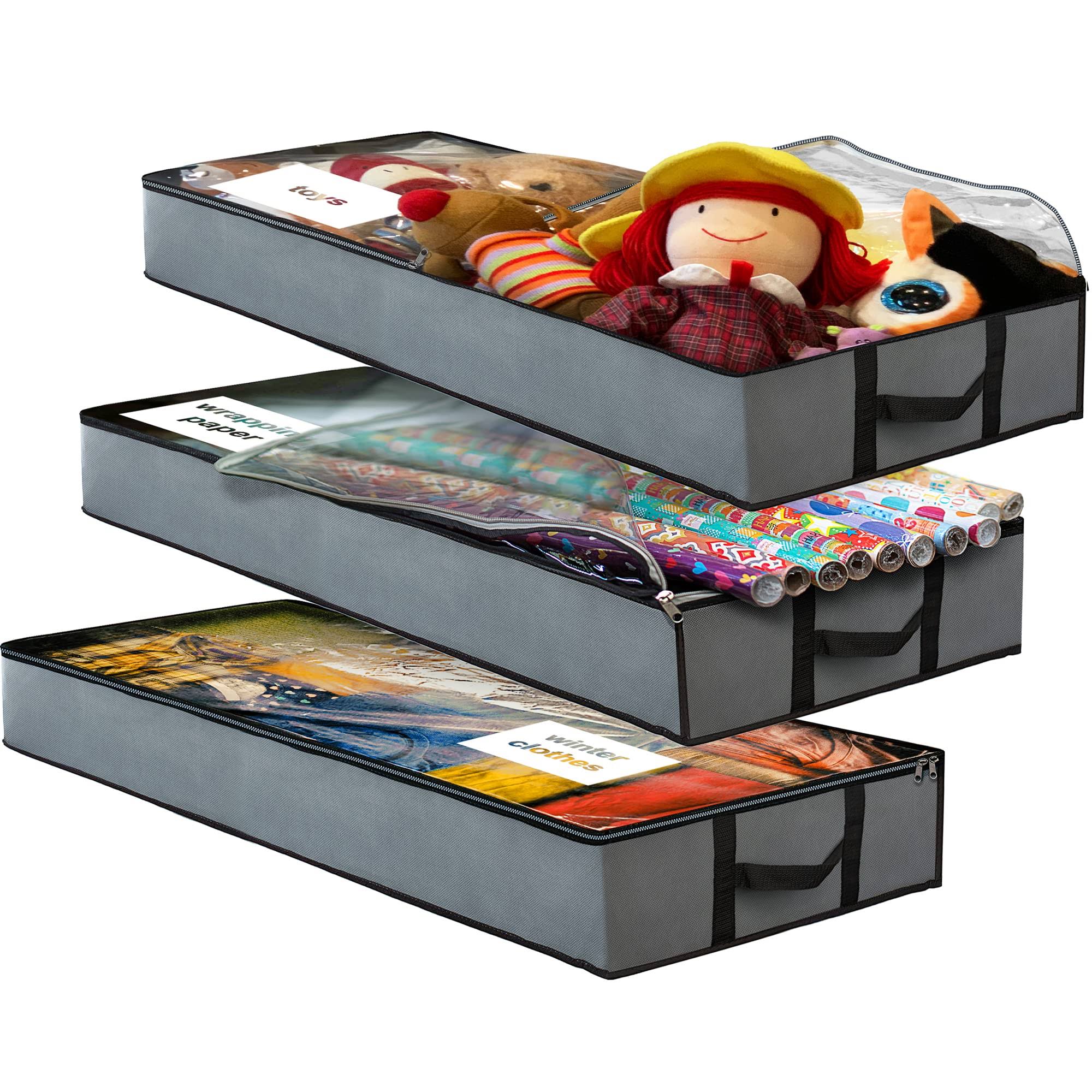 NestNeatly SmartCube Underbed Storage Bag, 3 Large Bins with Reinforced Handles Foldable Containers