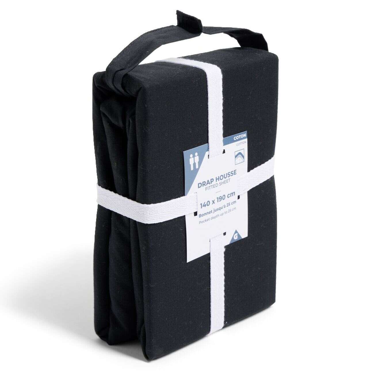 Drap housse 140x190cm 100% coton noir