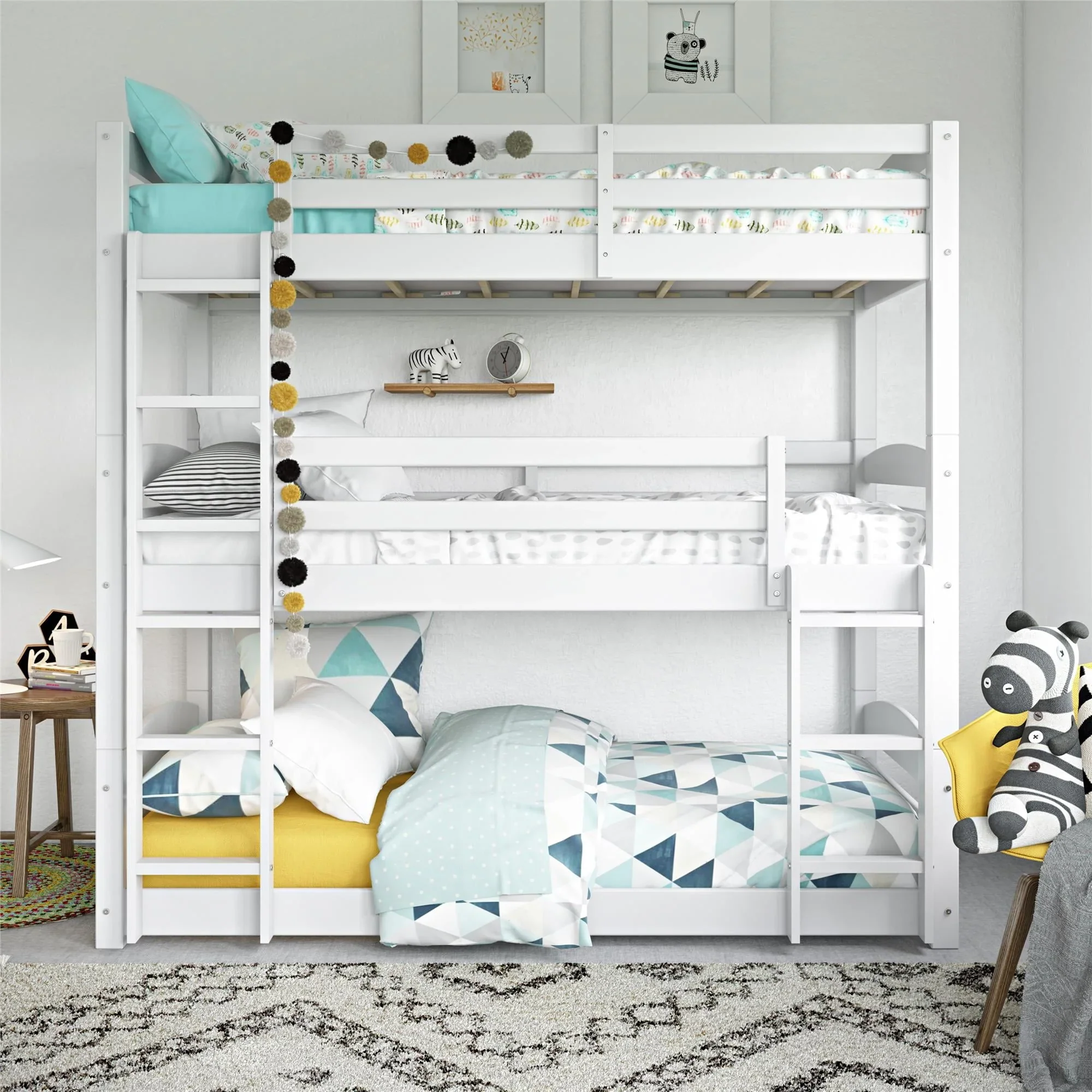 Better Homes and Gardens Tristan Kids' Convertible Triple Bunk Bed, Twin Over Twin Over Twin, White