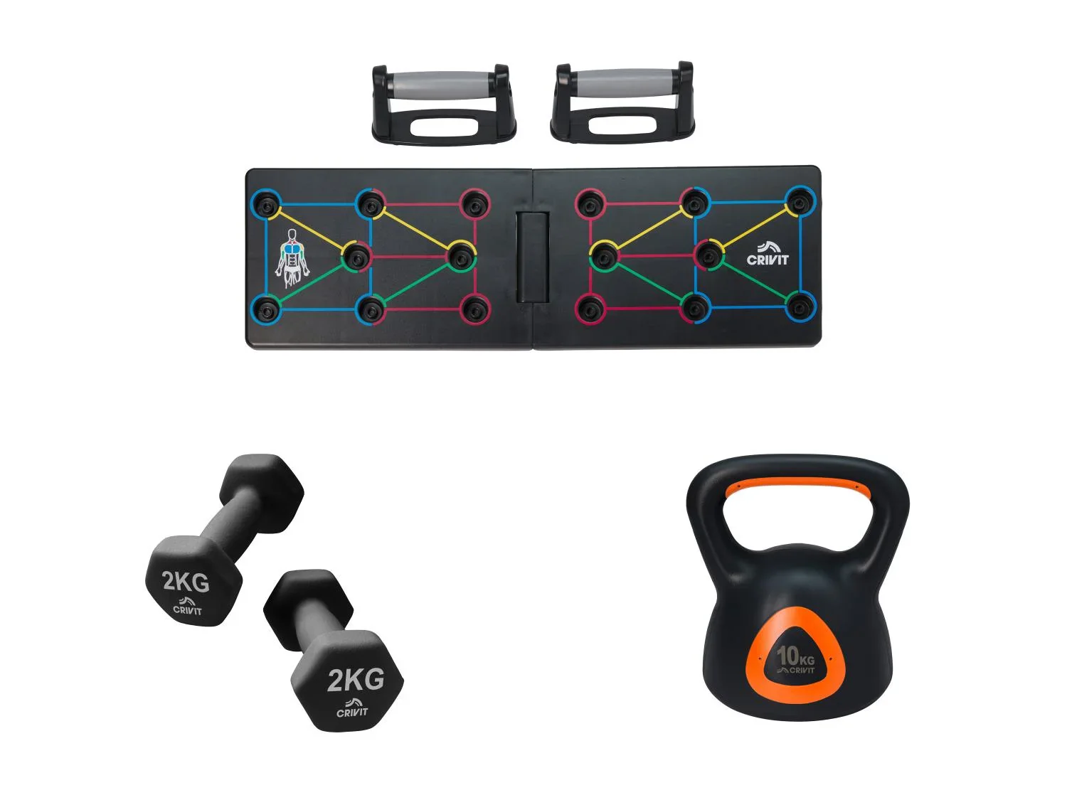 CRIVIT Planche  pompes ou set dhaltres courts ou kettlebell