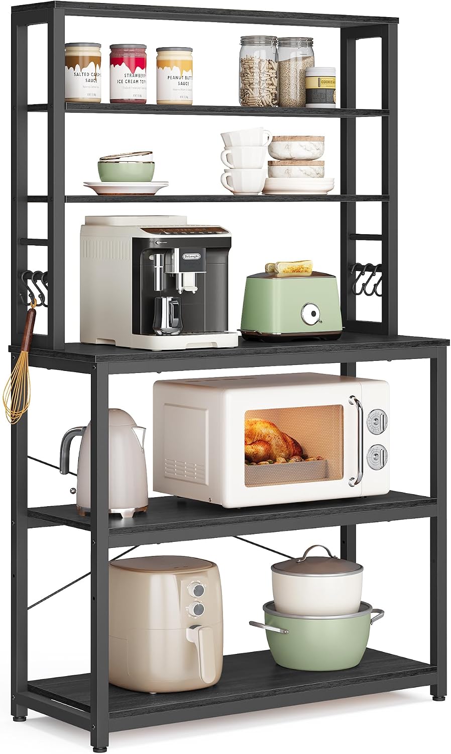 VASAGLE Coffee Bar, 31.5 Inches 6-Tier Baker's Rack with 6 Hooks
