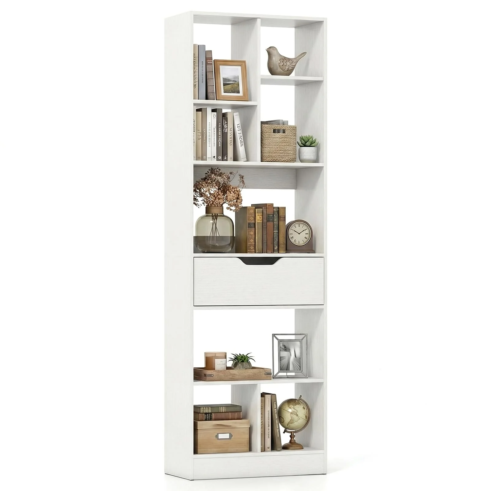 Tangkula 61” Tall Open Bookcase with Drawer(1/2)