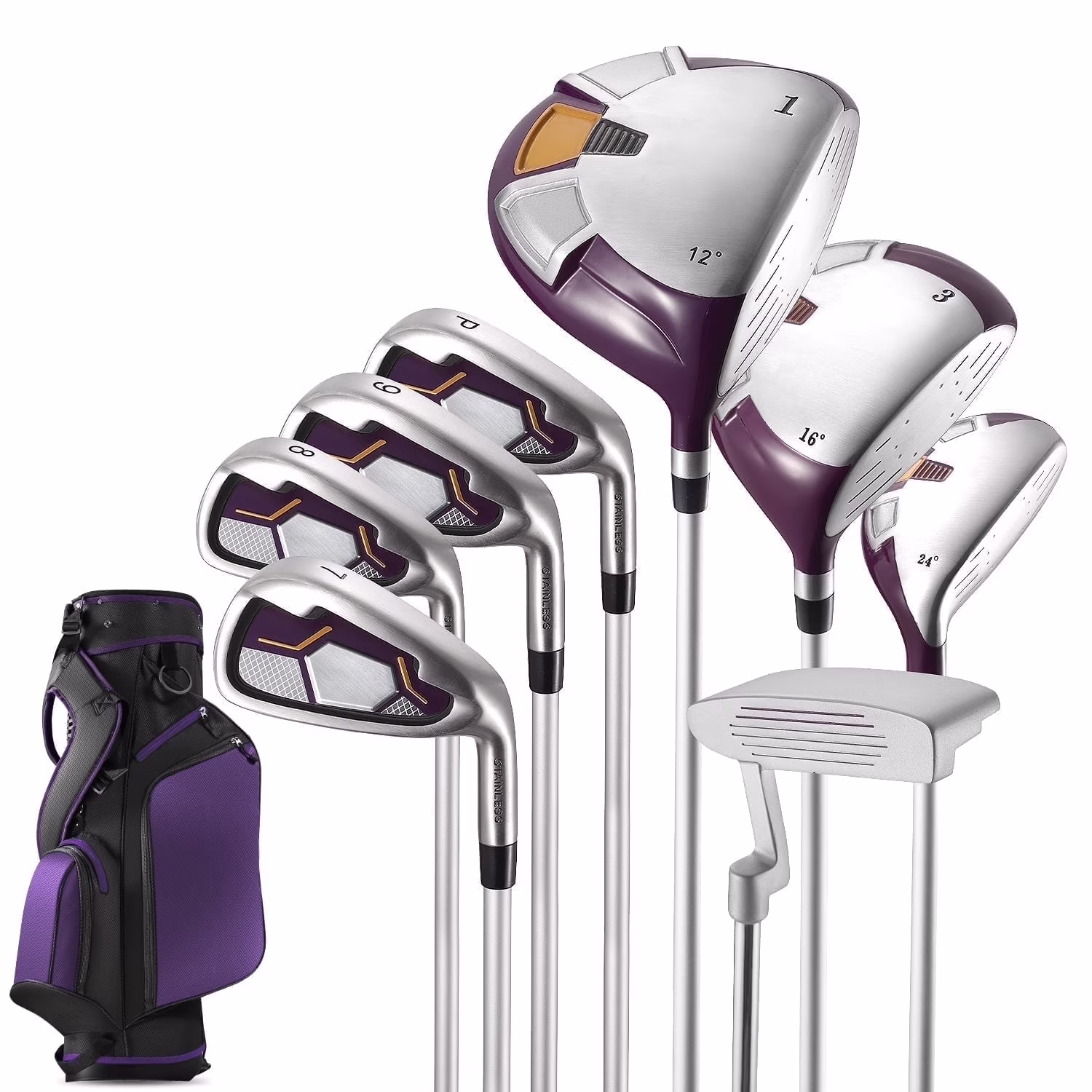 Complete Golf Clubs Package 9 Club Set for Men Woman Right Handed Steel Shafts Putter Stand Bag and 3 H C Bonus Head
