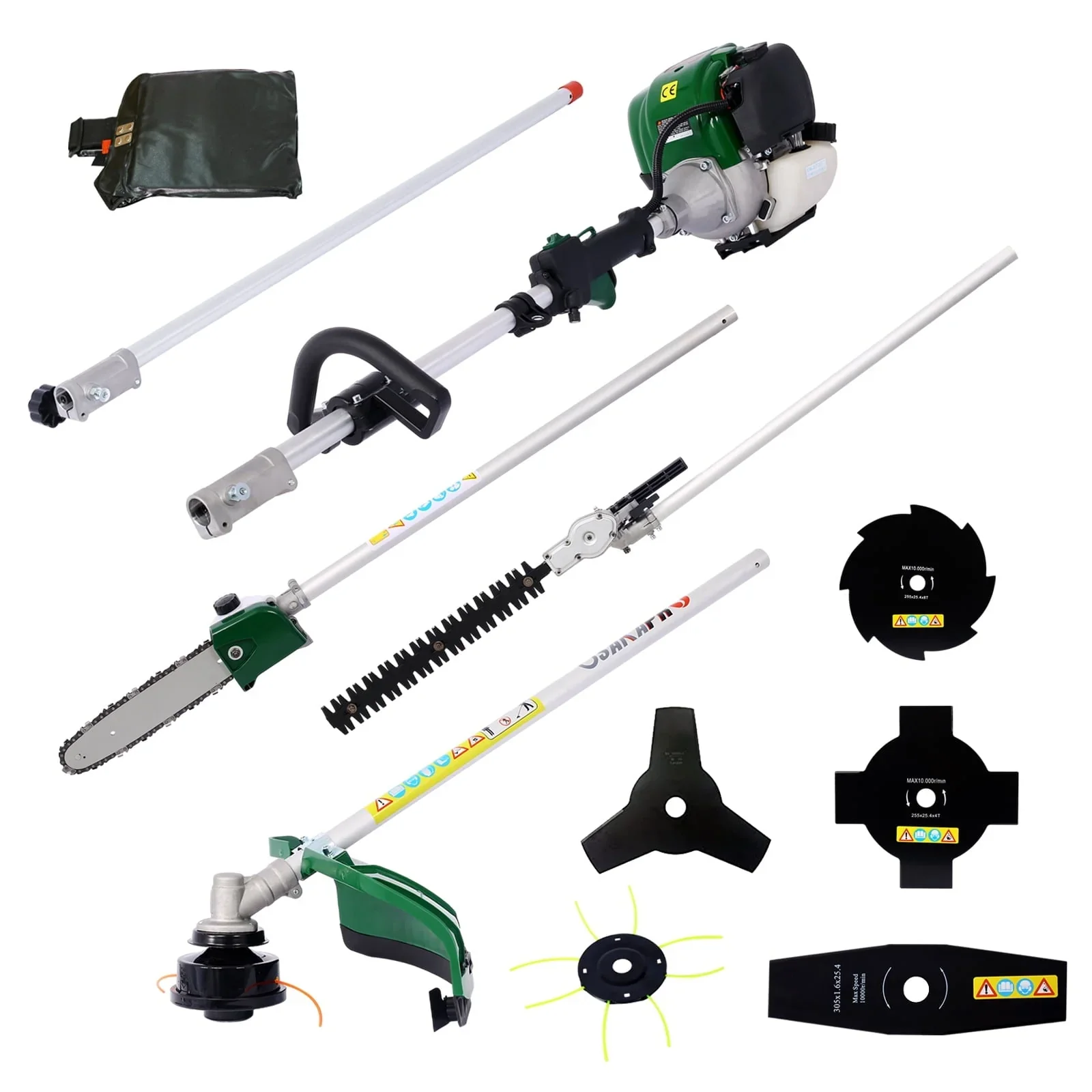 9 In 1 Multi-Functional Trimming Tool With Gas Pole Saw Hedge Trimmer Grass Trimmer Brush Cutter 38cc 6500RPM 4-Cycle Garden Tools