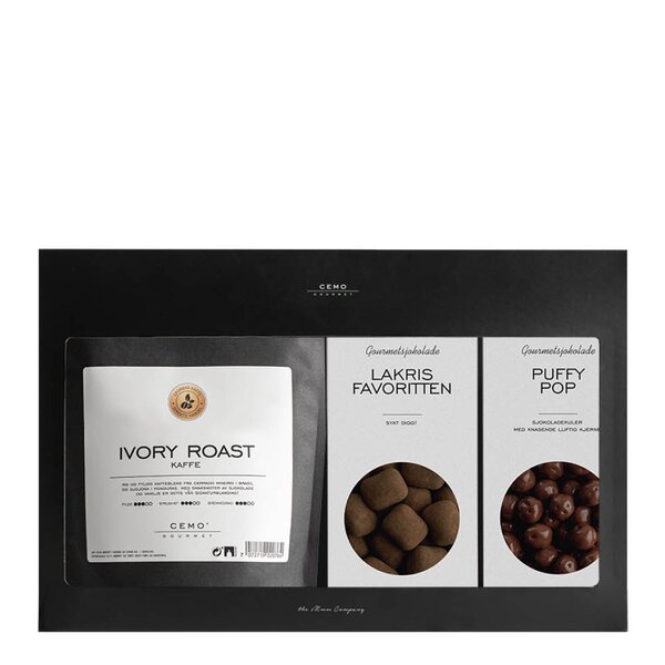Gaveeske med kaffe, sjokolade og lakris