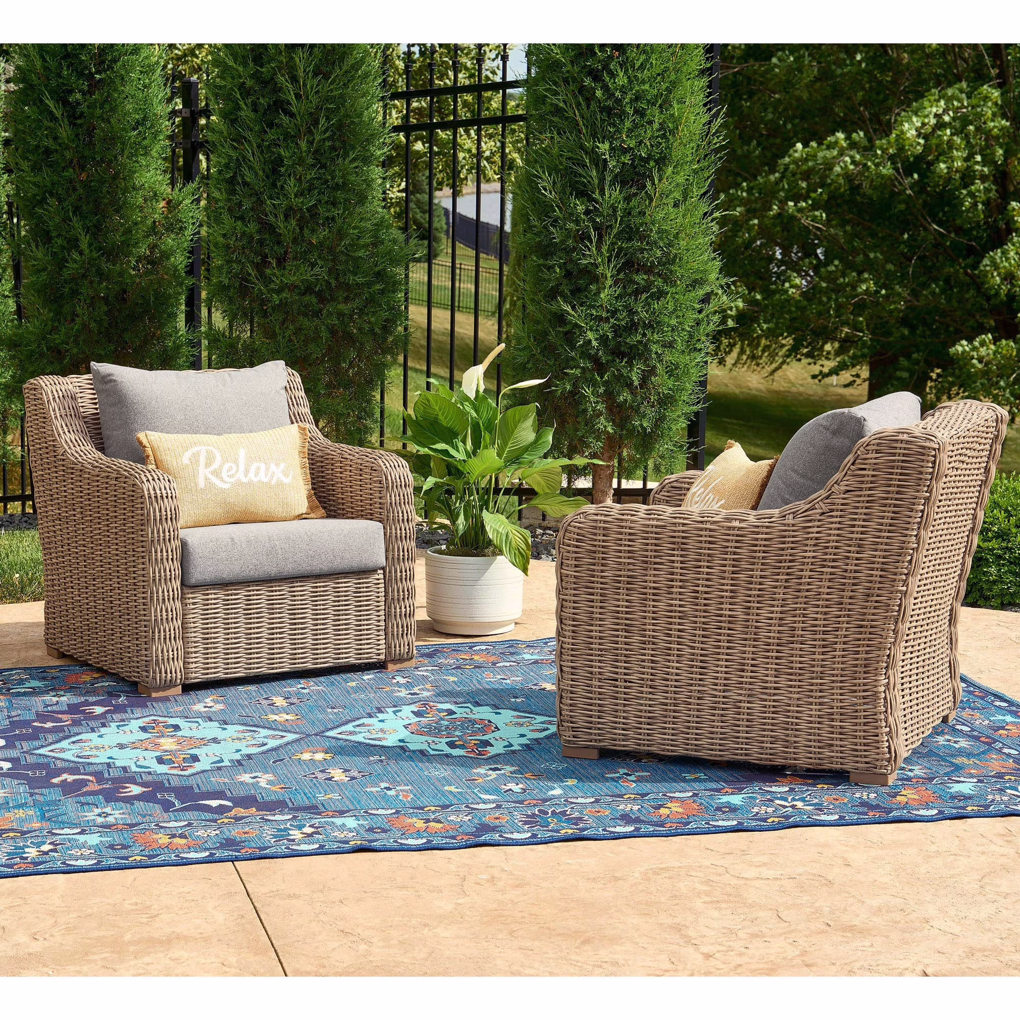 Better Homes & Gardens Bellamy  2-Pack Outdoor Wicker Club Lounge Patio Chairs, Dark Brown