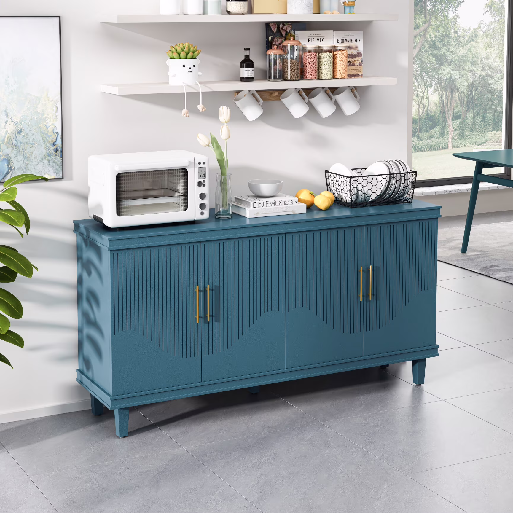 Large 4 - Door Storage Cabinet with Adjustable Shelves, Modern Multi - Room Organizer for Living Room, Kitchen, Bedroom, Hallway - Blue
