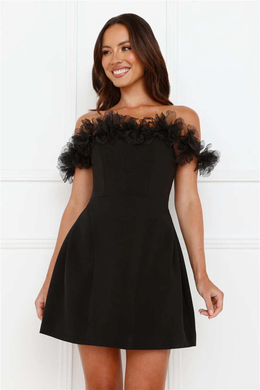 Twilight Tiaras Off Shoulder Mini Dress Black