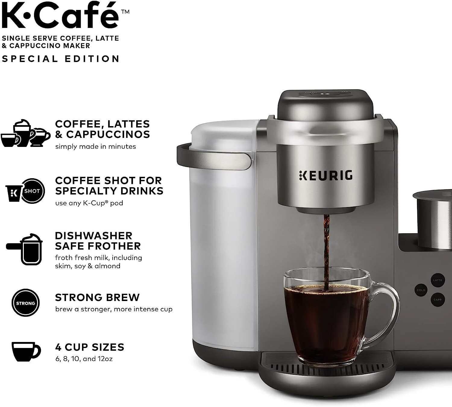 Keurig K - Cafe Special Edition Single - Serve Programmable Energy Efficient Button Controls K - Cup Pod Coffee, Latte, and Cappuccino Maker (Nickel)