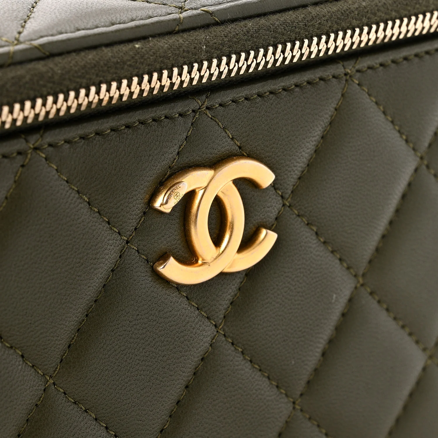Lambskin Quilted Pick Me Up Vanity Case Khaki