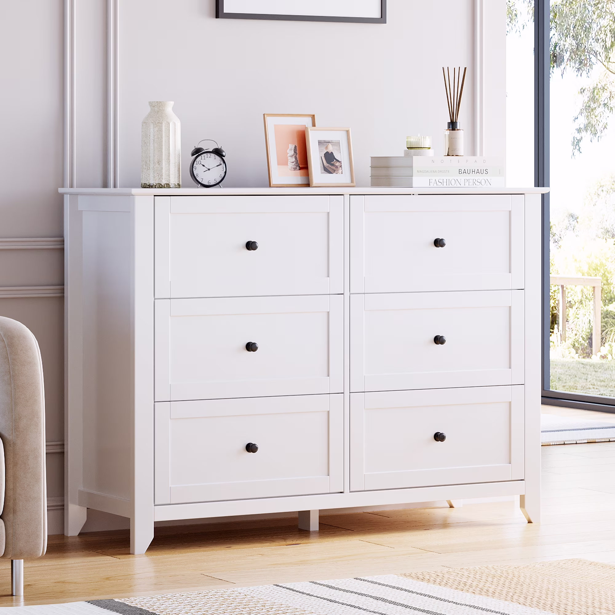 Dresser for Bedroom Black with 5 Drawers, Tall Wood Organizer Storage Cabinet with Round Handle, Drawer Dresser for Closet, Living Room, Hallway, Nursery, Kids Bedroom(5-Drawer Chest/Black) - Image 5