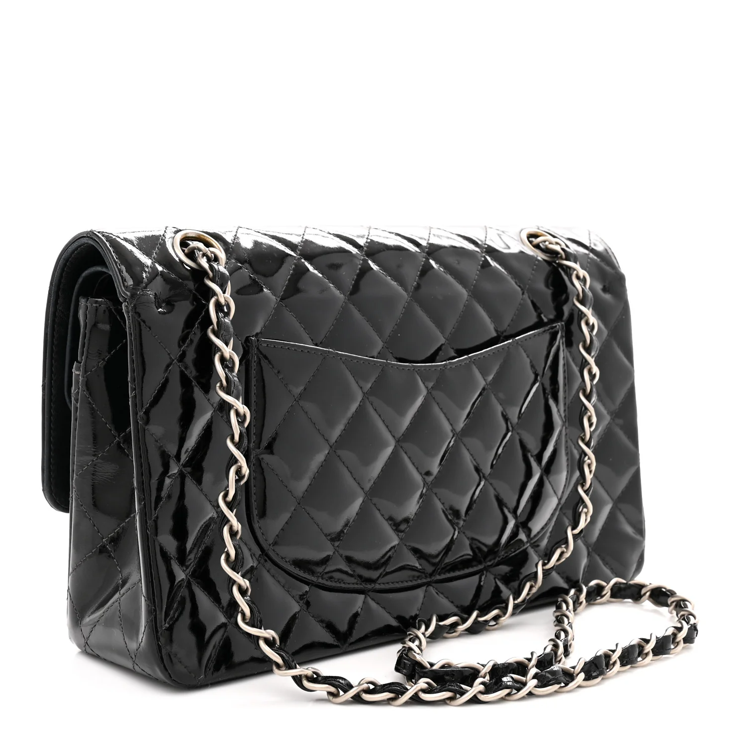 Patent Quilted Medium Double Flap Black