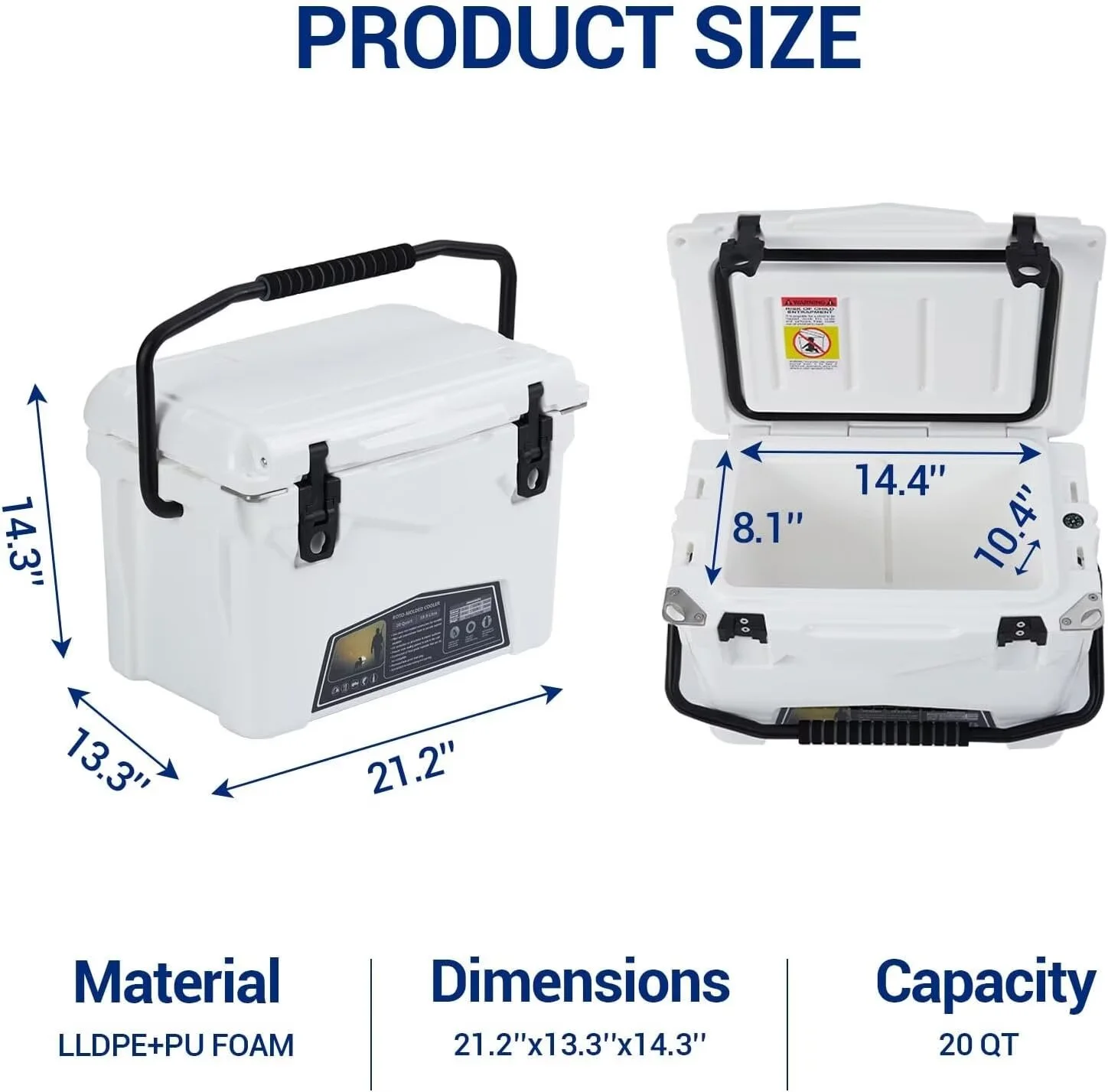 20 Quart Portable Ice Cooler, Leak - Proof, Air Tight, Fishing Drybox Cooler with Portable Cup Holder, Fish Ruler, Bottle Openers, Camping Cooler for Beach Boat Fishing Picnic Travel