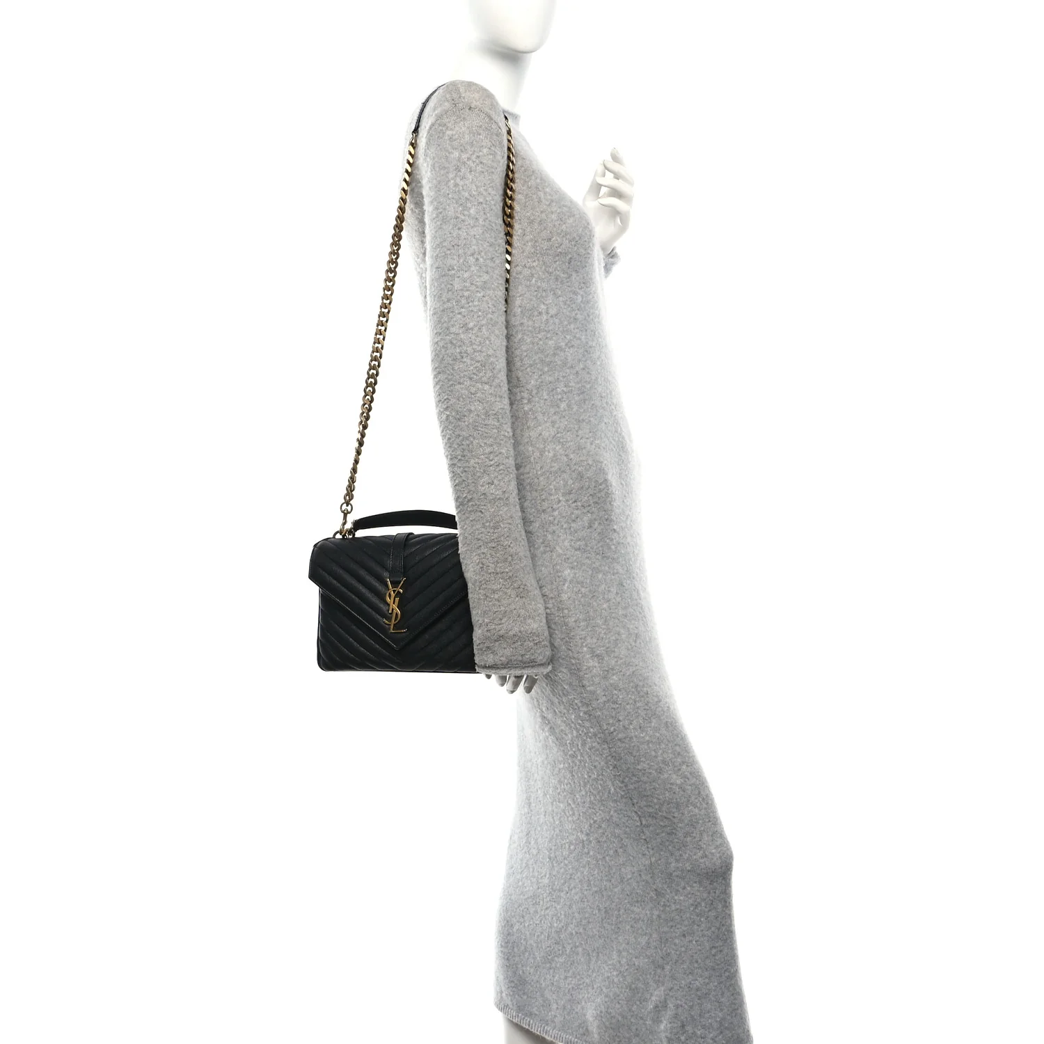 Sheepskin Matelasse Chevron Monogram Medium College Bag Black